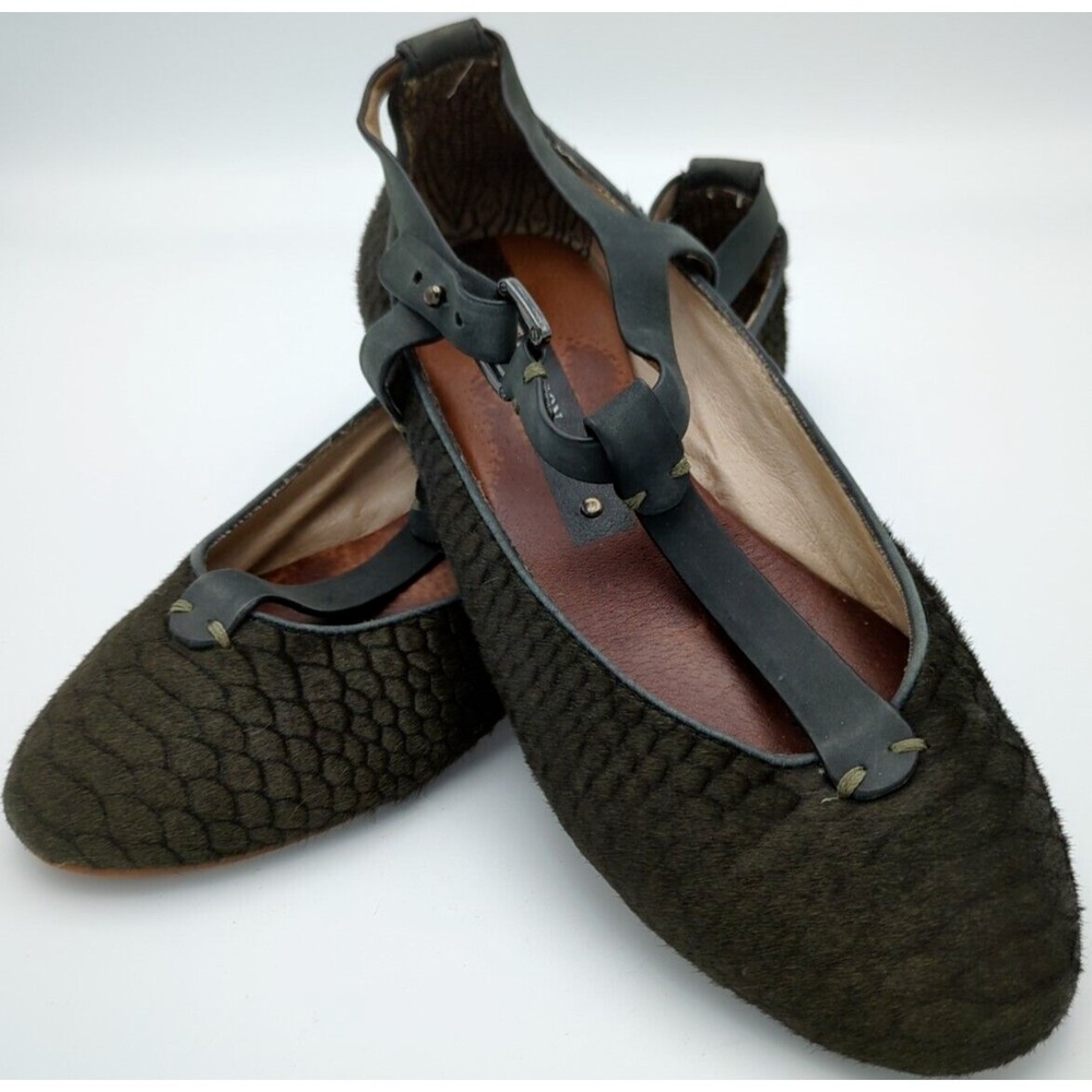 Anthropologie Matt Bernson Calf Hair Flats‎ Womens 7.5 Black Textured Geometric